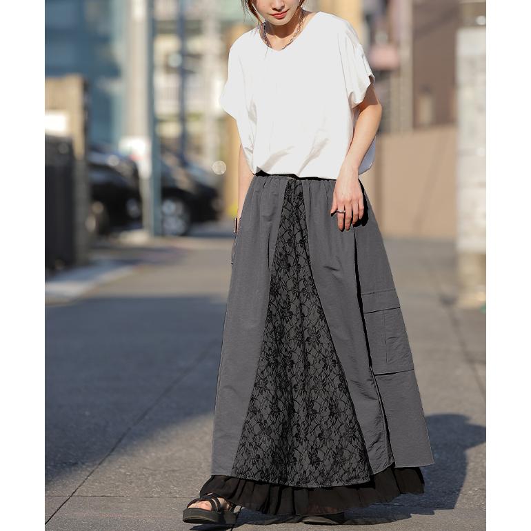 スカート ロングスカート マキシスカート レース ベイカースカート ワークスカート ミリタリー | HUG.U | 20