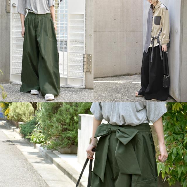 ワイドパンツ レディース ワイド リボン カーゴパンツ バックリボン チノ ベイカーパンツ バギーパンツ ワイドパンツルック | HUG.U | 12