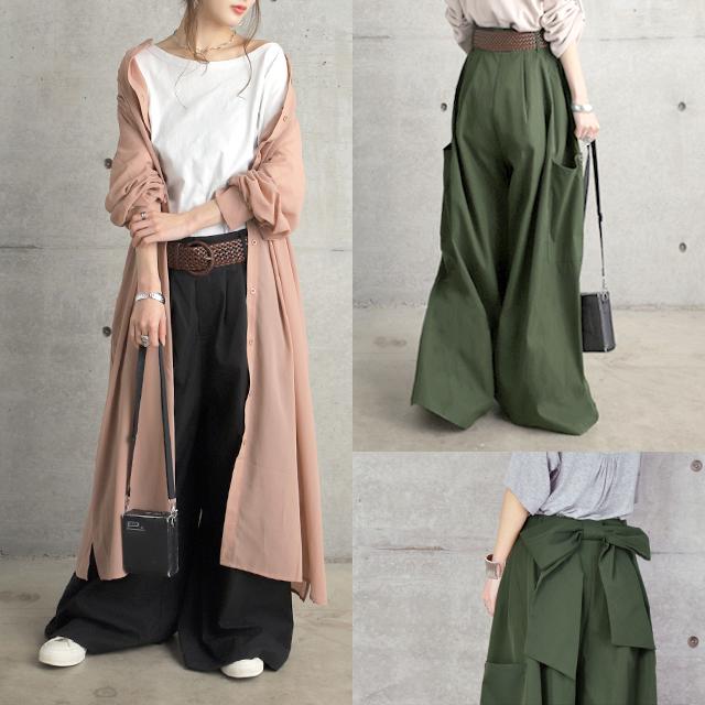 ワイドパンツ レディース ワイド リボン カーゴパンツ バックリボン チノ ベイカーパンツ バギーパンツ ワイドパンツルック | HUG.U | 15
