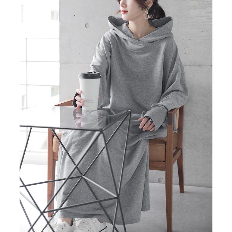 ワンピース レディース  ロングワンピース 長袖 パーカーワンピース ロング | HUG.U | 19