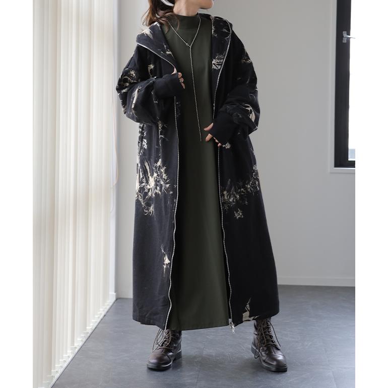 ルネ　ロングジップアップパーカー　黒　ブラック　36サイズ　コート　ワンピース HUG.U パーカー レディース ロング タイダイ柄 ロングパーカー