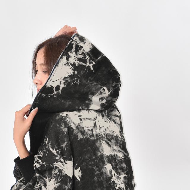 パーカー レディース ロングパーカー ワンピース ロングワンピース タイダイ柄 絞り染め ロング丈 アウター レディース ジップアップ スウェット リブ 秋 Y237 Hug U ハグユー 通販 Yahoo ショッピング
