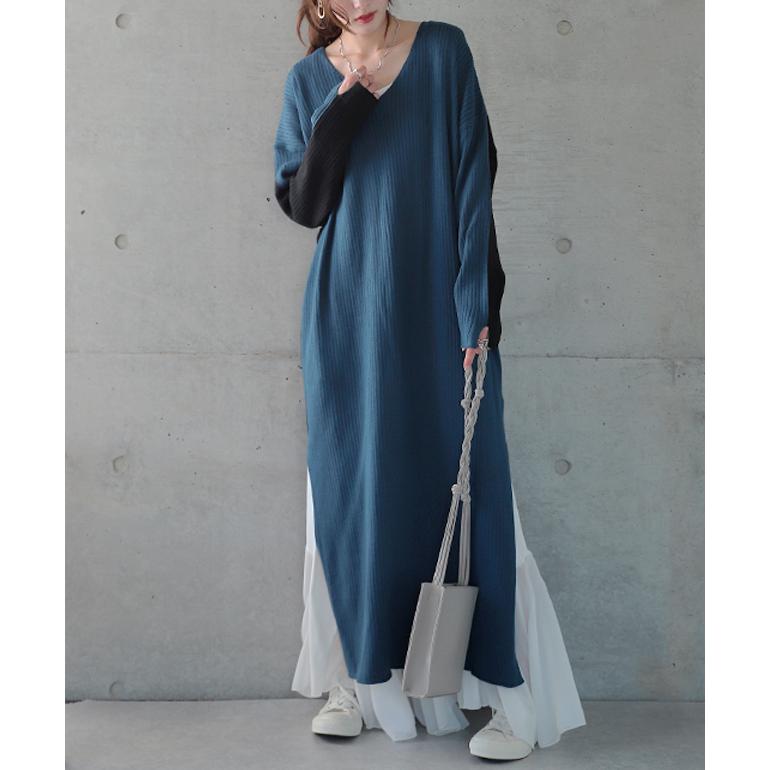 ニットワンピース ロング ニットワンピ Vネック ニット ワンピース ロングワンピース タートルネック レディース | HUG.U | 13