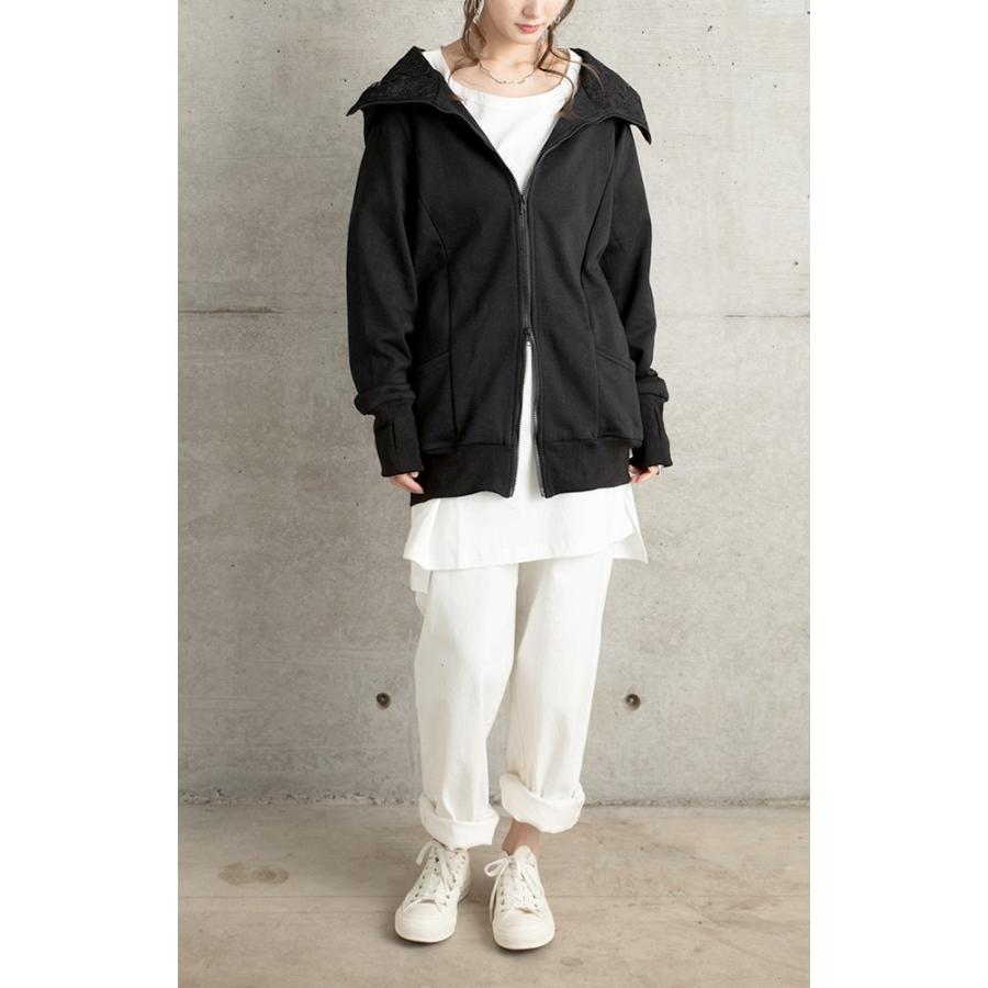 パーカー ロングパーカー レース スウェット スエット レースパーカー 花柄 ファスナー レディース トレーナー フーディ ダブルジップ | HUG.U | 13