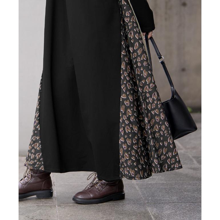 ワンピース 長袖 黒 ロング フレアワンピース マキシ ロングワンピース ハイネック グレンチェック チェック柄 | HUG.U | 17