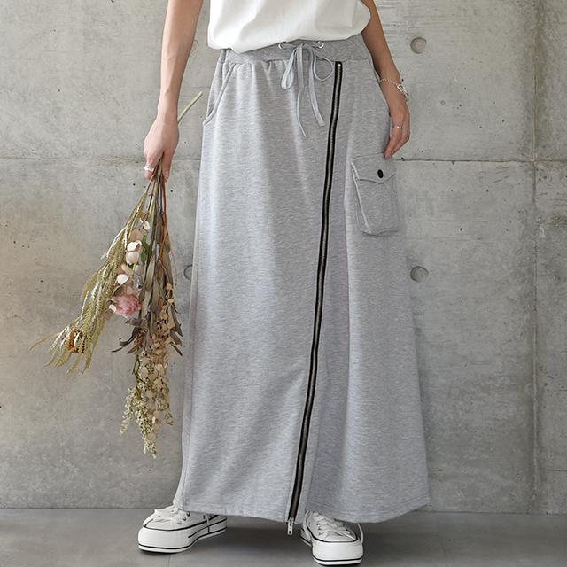 スカート ロング スウェット ジップ ロングスカート スリット ボトムス レディース | HUG.U | 17