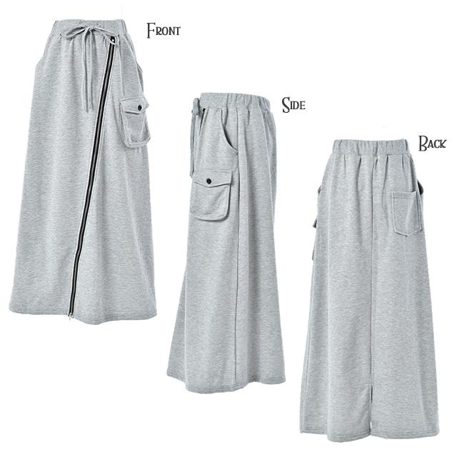 スカート ロング スウェット ジップ ロングスカート スリット ボトムス レディース | HUG.U | 18