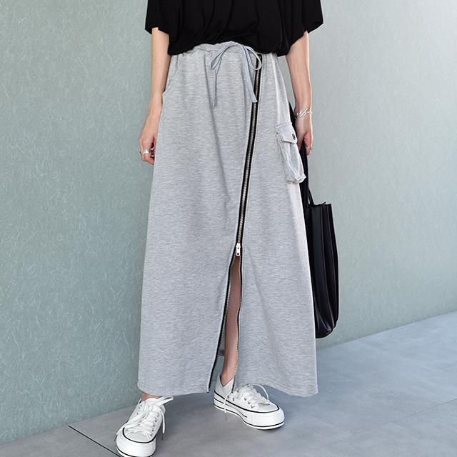 スカート ロング スウェット ジップ ロングスカート スリット ボトムス レディース | HUG.U | 20