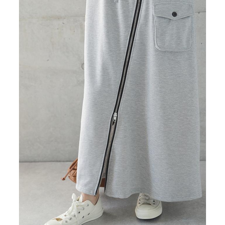 スカート ロング スウェット ジップ ロングスカート スリット ボトムス レディース | HUG.U | 08