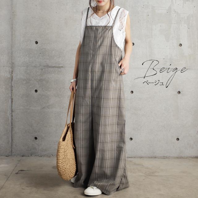 オールインワン レディース サロペット 体型カバー シンプル チェック サロペ つなぎ ワイドパンツ ワイド キャミワンピース 大きい 夏 ワイドパンツルック Y266 Hug U ハグユー 通販 Yahoo ショッピング