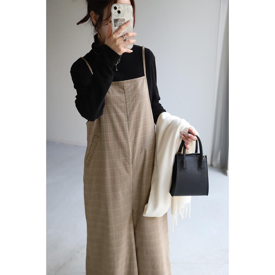 オールインワン レディース サロペット 体型カバー シンプル チェック サロペ つなぎ ワイドパンツ ワイド キャミワンピース 大きい ワイドパンツルック | HUG.U | 08