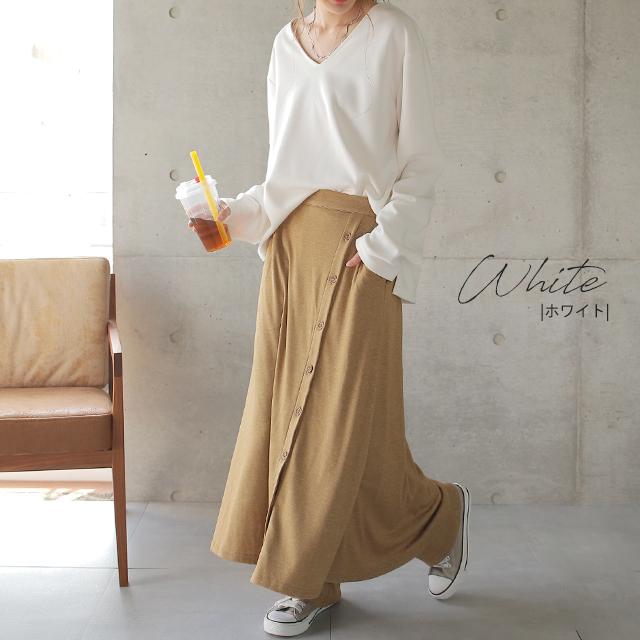 ロンT レディース 長袖 トップス Vネック カットソー 無地ロングTシャツ シンプル きれいめ | HUG.U | 27