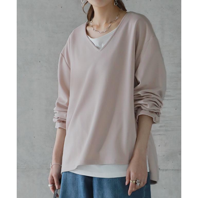 ロンT レディース 長袖 トップス Vネック カットソー 無地ロングTシャツ シンプル きれいめ | HUG.U | 11