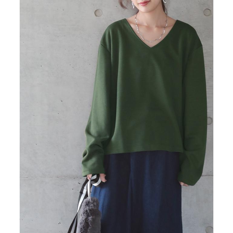 ロンT レディース 長袖 トップス Vネック カットソー 無地ロングTシャツ シンプル きれいめ | HUG.U | 14
