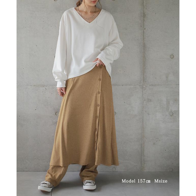 ロンT レディース 長袖 トップス Vネック カットソー 無地ロングTシャツ シンプル きれいめ | HUG.U | 15