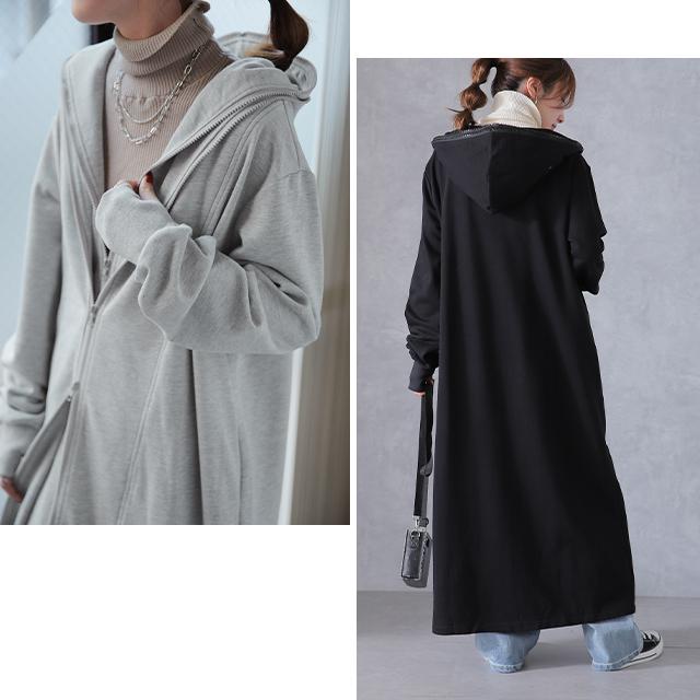 ロングパーカー レディース パーカー スウェット ダブルジップ パーカーワンピース アウター | HUG.U | 14