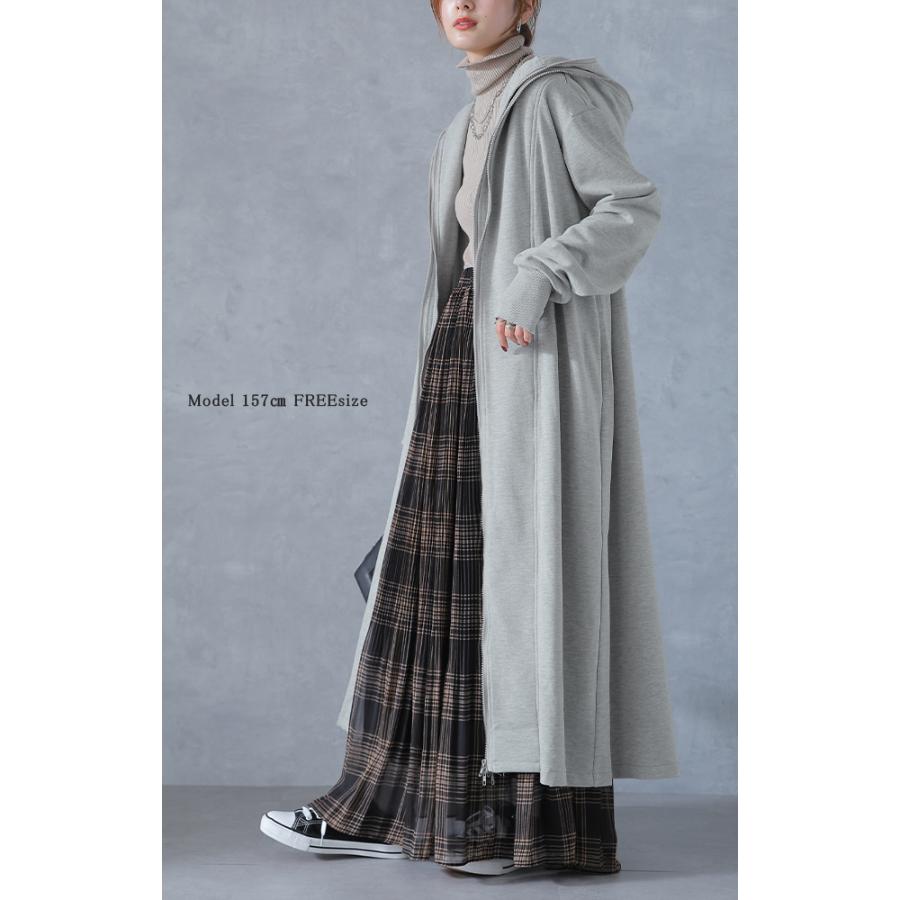 ロングパーカー レディース パーカー スウェット ダブルジップ パーカーワンピース アウター | HUG.U | 16