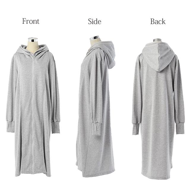 ロングパーカー レディース パーカー スウェット ダブルジップ パーカーワンピース アウター | HUG.U | 18