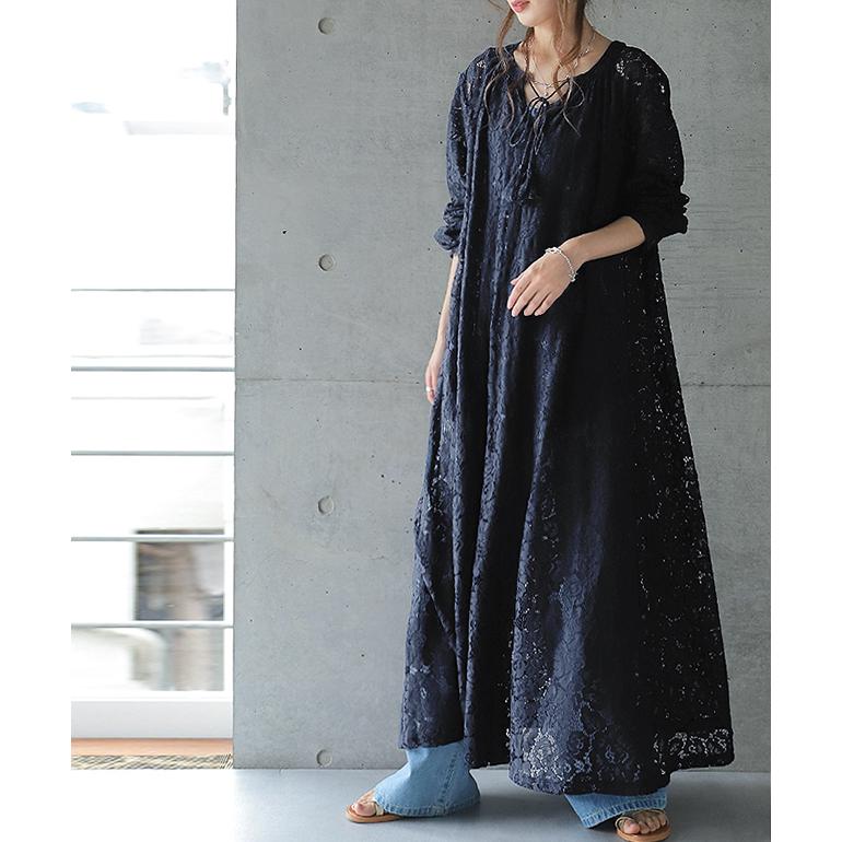 ワンピース レディース ロングワンピース レイヤード ロングワンピ 総レース | HUG.U | 19