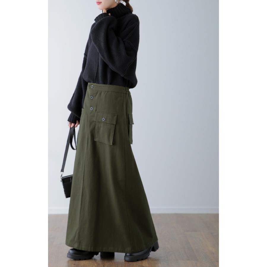 スカート レディース ロングスカート Aラインスカート タック 大きいサイズ 体型カバー フレアスカート ロング ベイカースカート チノ | HUG.U | 17