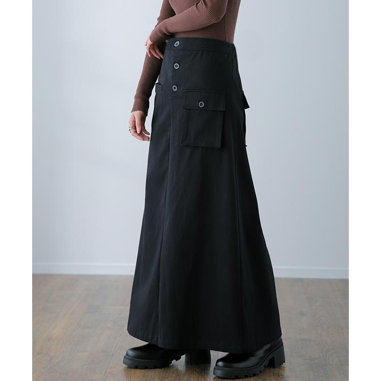 スカート レディース ロングスカート Aラインスカート タック 大きいサイズ 体型カバー フレアスカート ロング ベイカースカート チノ | HUG.U | 06