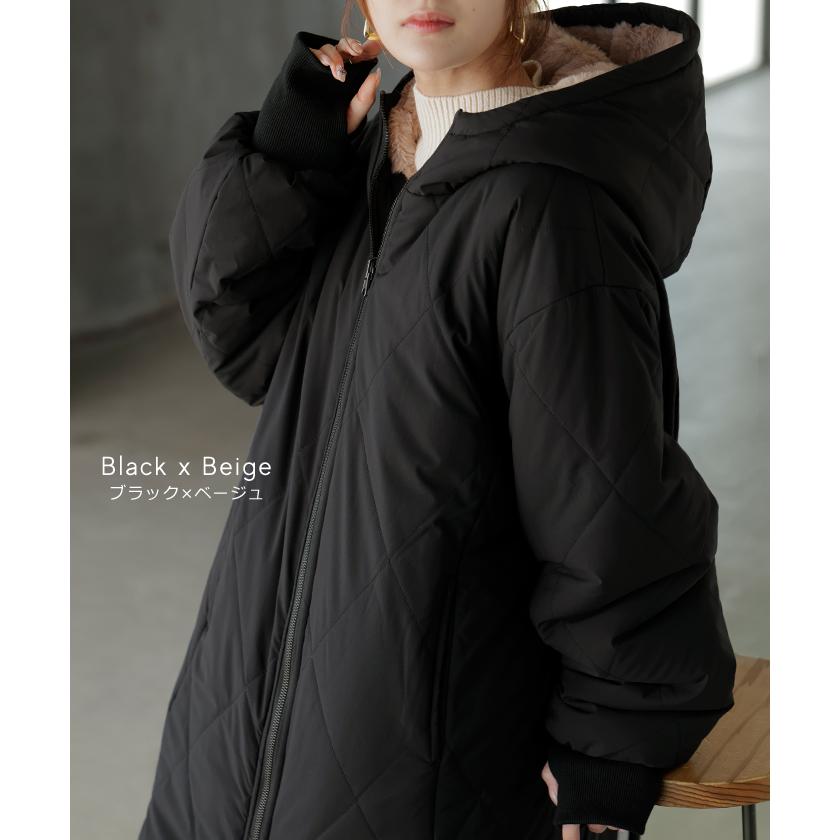 ファーコート レディース 中綿 エコファー アウター キルト ロング リバーシブル 極暖 | HUG.U | 16