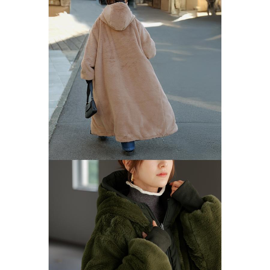 ファーコート レディース 中綿 エコファー アウター キルト ロング リバーシブル 極暖 | HUG.U | 17