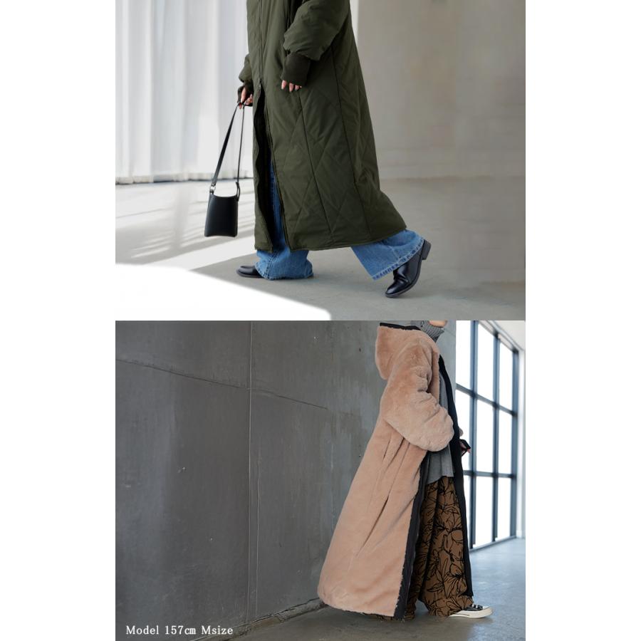 ファーコート レディース 中綿 エコファー アウター キルト ロング リバーシブル 極暖 | HUG.U | 19