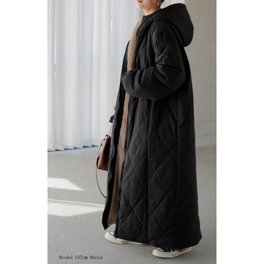 ファーコート レディース 中綿 エコファー アウター キルト ロング リバーシブル 極暖 | HUG.U | 04