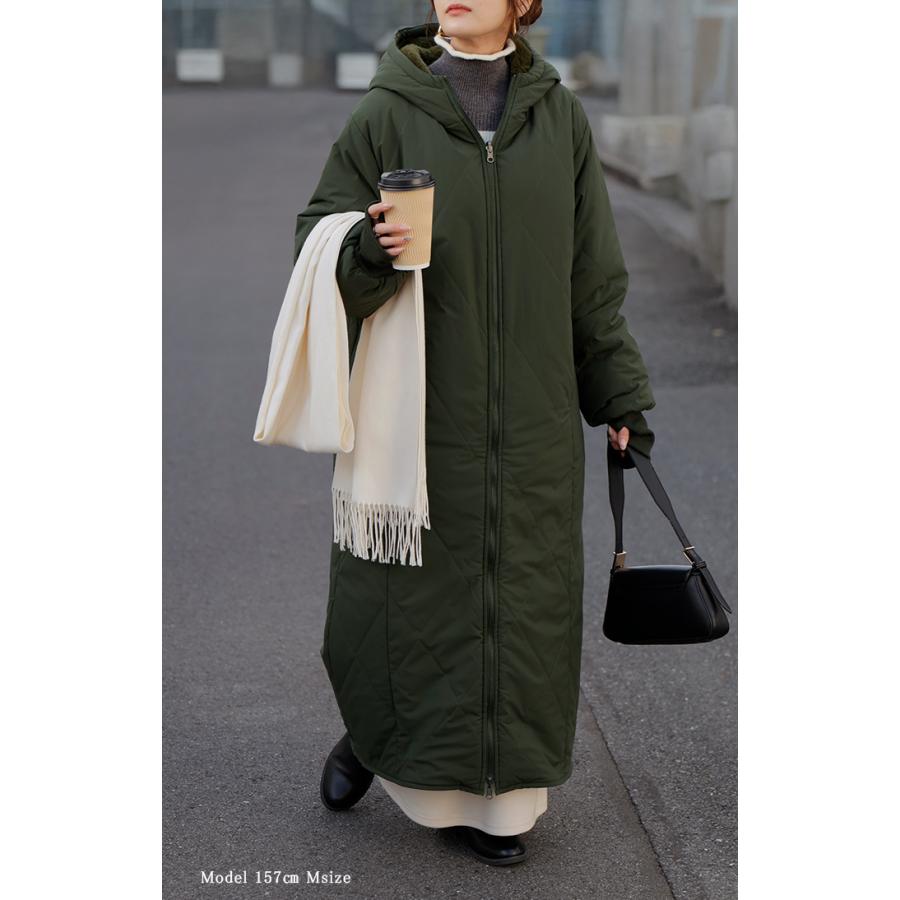 ファーコート レディース 中綿 エコファー アウター キルト ロング リバーシブル 極暖 | HUG.U | 08