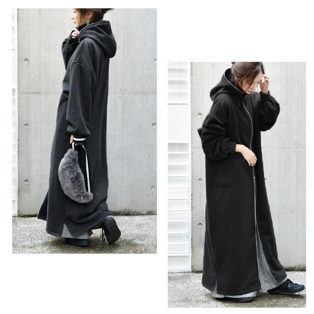 パーカー レディース 裏ボア ロングパーカー ボアパーカー 裏起毛 ロング アウター | HUG.U | 15