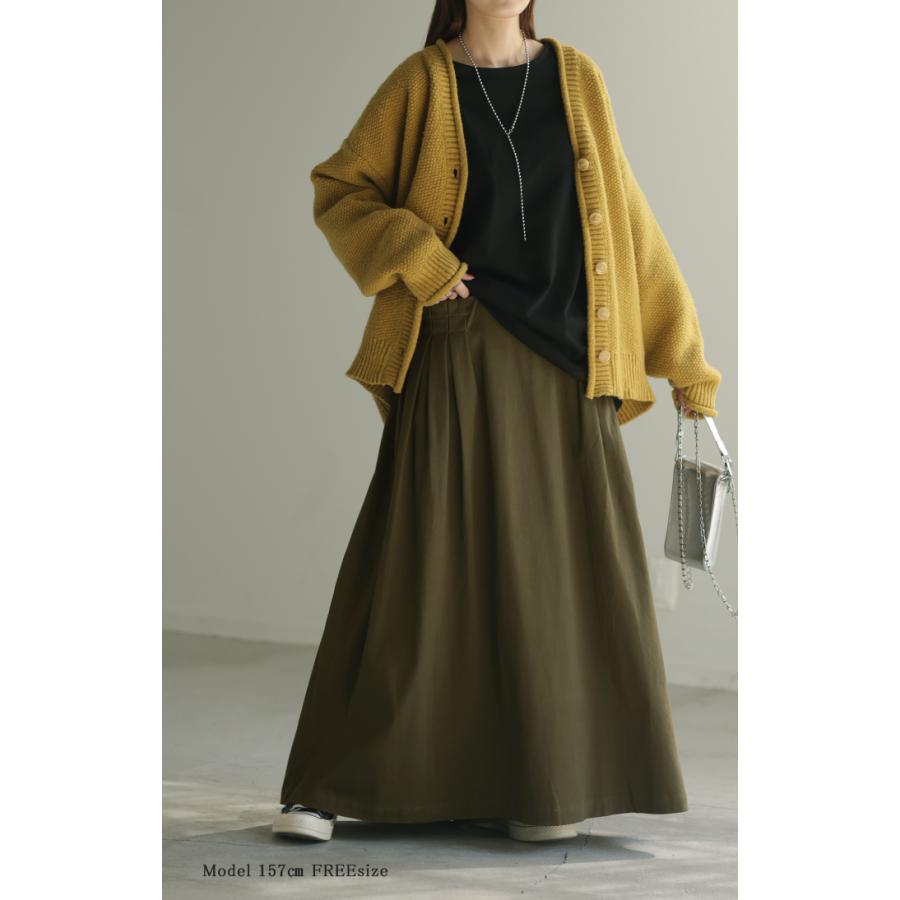 スカート レディース ロングスカート Aラインスカート タック 大きいサイズ 体型カバー フレアスカート ワークスカート ロング ベイカースカート チノ | HUG.U | 13