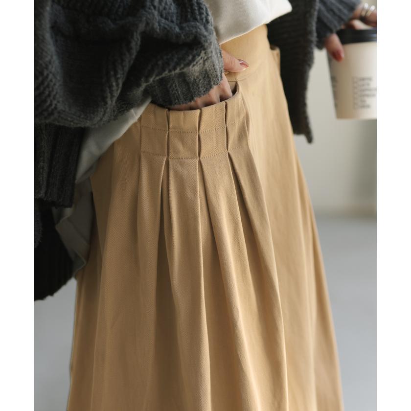 スカート レディース ロングスカート Aラインスカート タック 大きいサイズ 体型カバー フレアスカート ワークスカート ロング ベイカースカート チノ | HUG.U | 20