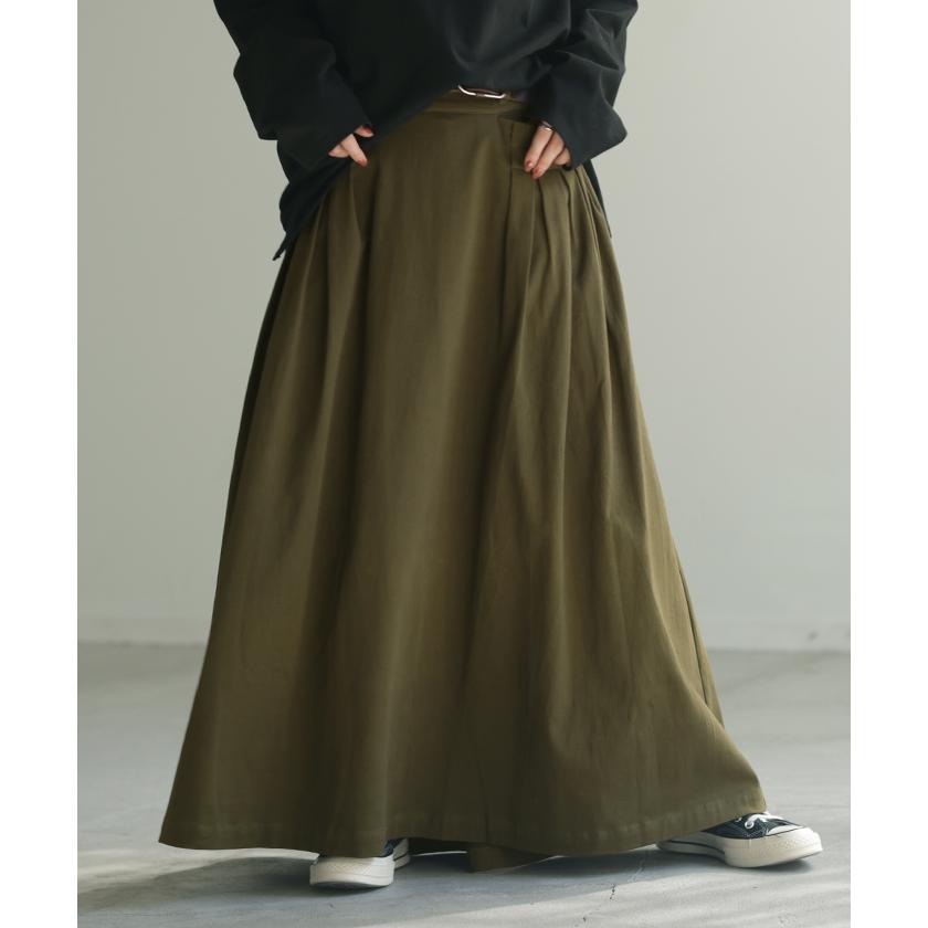 スカート レディース ロングスカート Aラインスカート タック 大きいサイズ 体型カバー フレアスカート ワークスカート ロング ベイカースカート チノ | HUG.U | 05