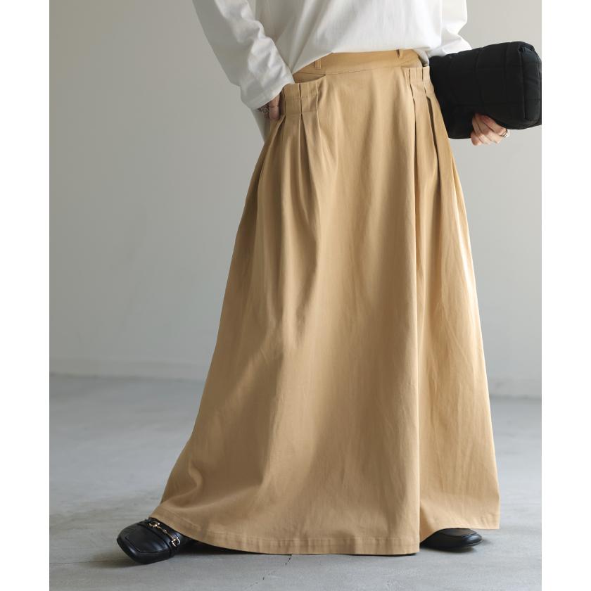 スカート レディース ロングスカート Aラインスカート タック 大きいサイズ 体型カバー フレアスカート ワークスカート ロング ベイカースカート チノ | HUG.U | 07