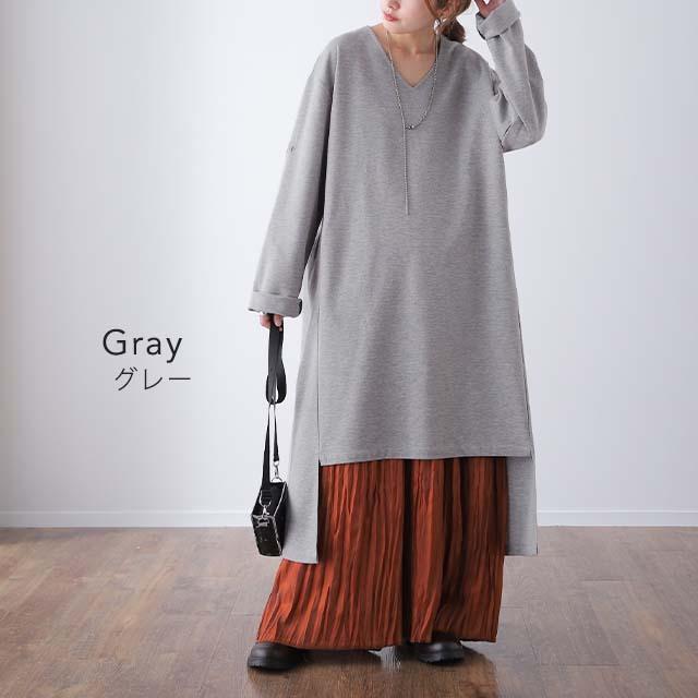 ワンピース ロングワンピース レディース ロング ワンピ ワンピース マキシ スリット 長袖 無地 Aライン 体型カバー | HUG.U | 15