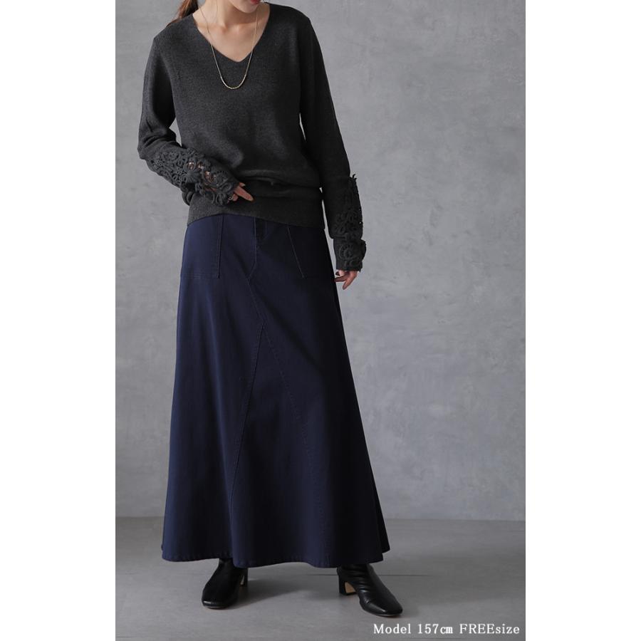 ニット レディース レース トップス 袖レース セーター Vネックリブ 薄手 黒 ピンク | HUG.U | 24