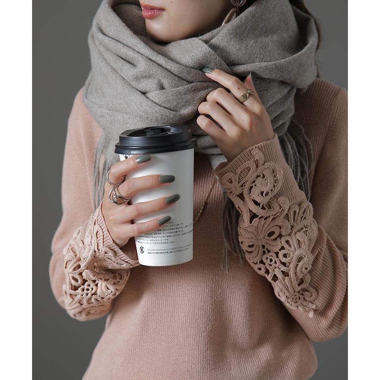 ニット レディース レース トップス 袖レース セーター Vネックリブ 薄手 黒 ピンク | HUG.U | 09