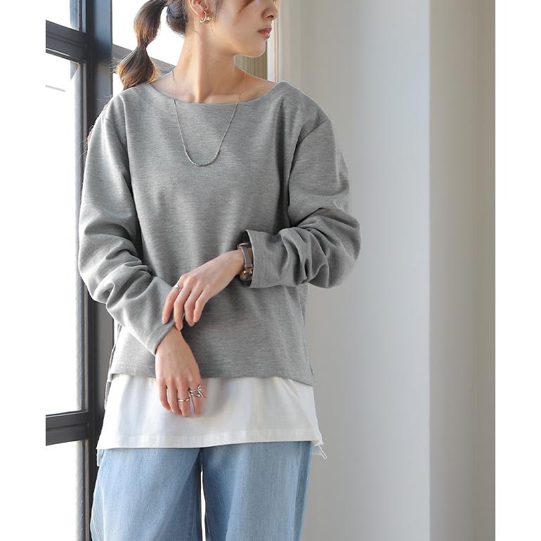 トップス レディース ボートネック ロングTシャツ ロング Tシャツ カットソー 長袖 無地 大きいサイズ スウェット トレーナー きれいめ | HUG.U | 08