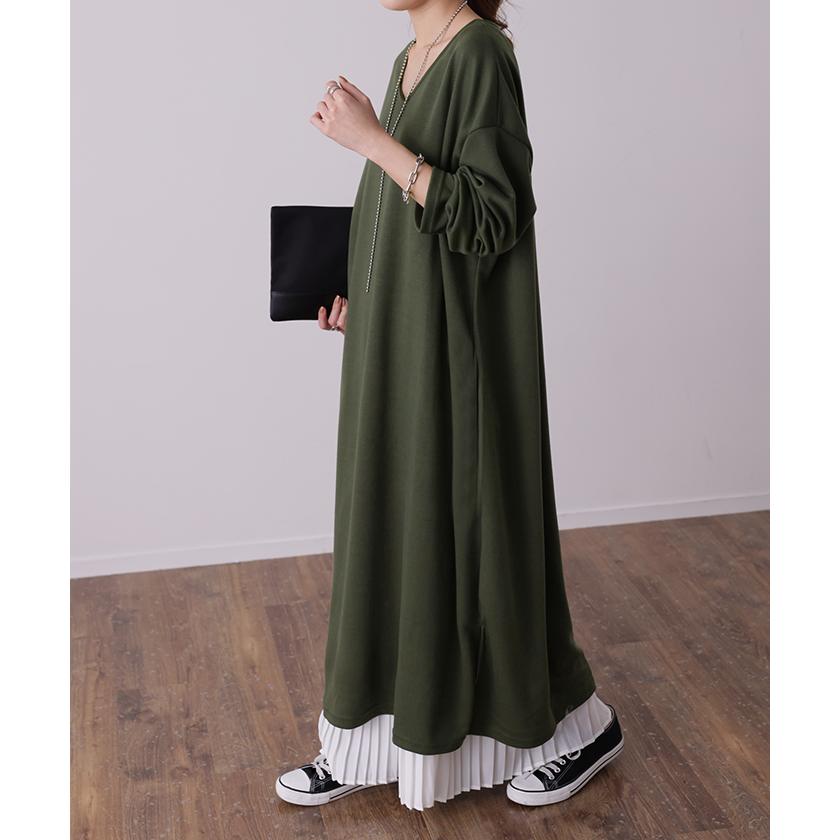 ワンピース ロングワンピース レディース ロング Vネック 大きいサイズ 長袖 | HUG.U | 23