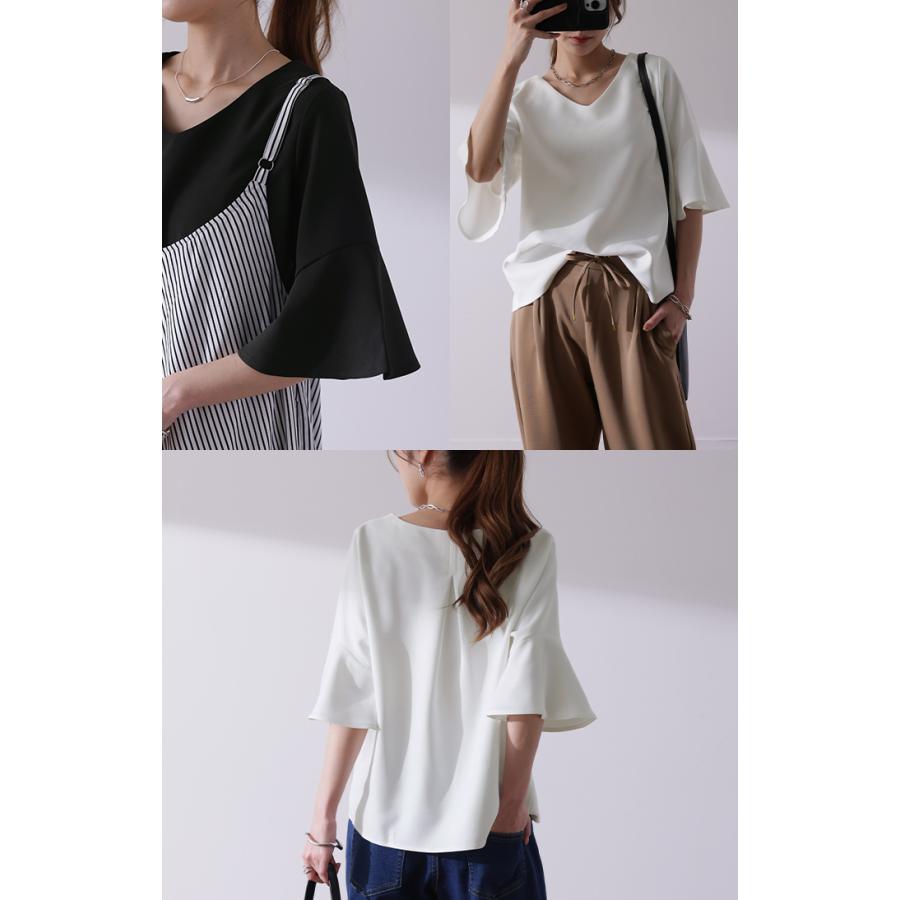 ブラウス トップス レディース カットソー Tシャツ シャツ フォーマル Vネック 半袖 セミフォーマル 大きいサイズ 入学式 ママ 卒業式 黒 | HUG.U | 14