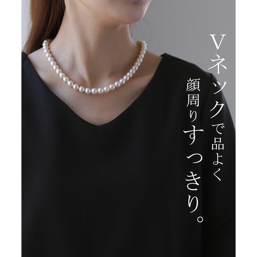 ブラウス トップス レディース カットソー Tシャツ シャツ フォーマル Vネック 半袖 セミフォーマル 大きいサイズ 入学式 ママ 卒業式 黒 | HUG.U | 15