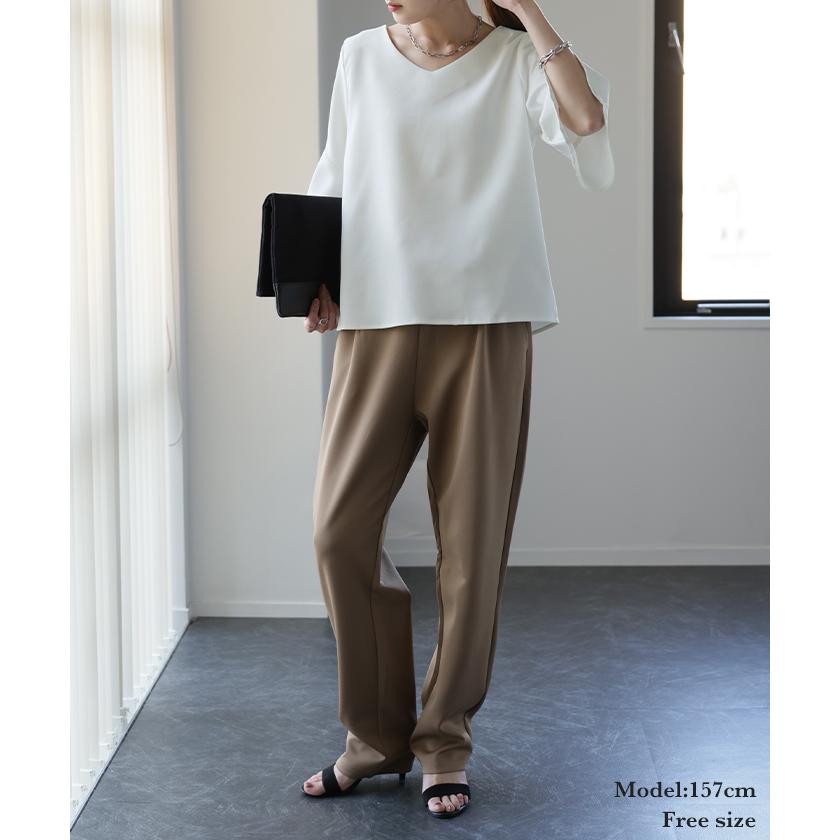 ブラウス トップス レディース カットソー Tシャツ シャツ フォーマル Vネック 半袖 セミフォーマル 大きいサイズ 入学式 ママ 卒業式 黒 | HUG.U | 16