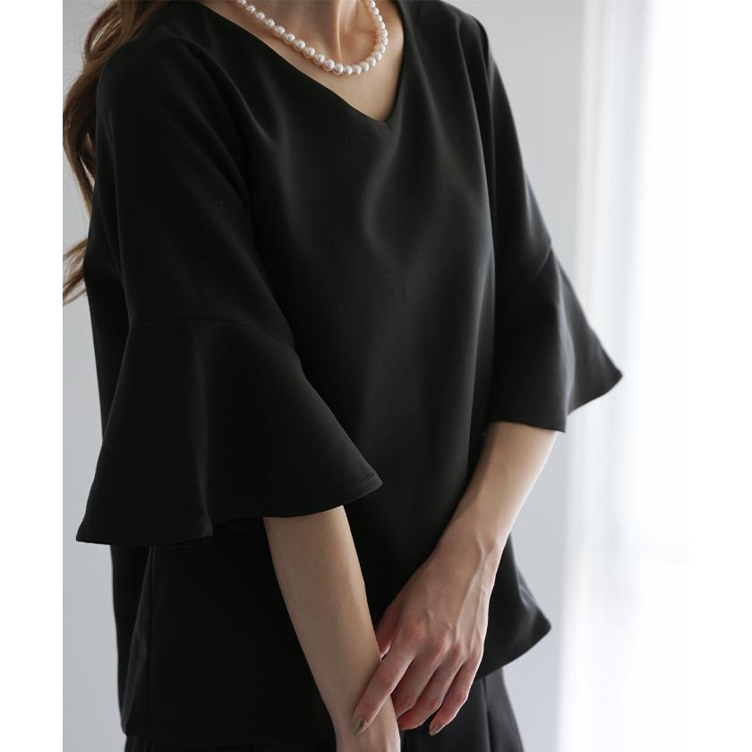 ブラウス トップス レディース カットソー Tシャツ シャツ フォーマル Vネック 半袖 セミフォーマル 大きいサイズ 入学式 ママ 卒業式 黒 | HUG.U | 10