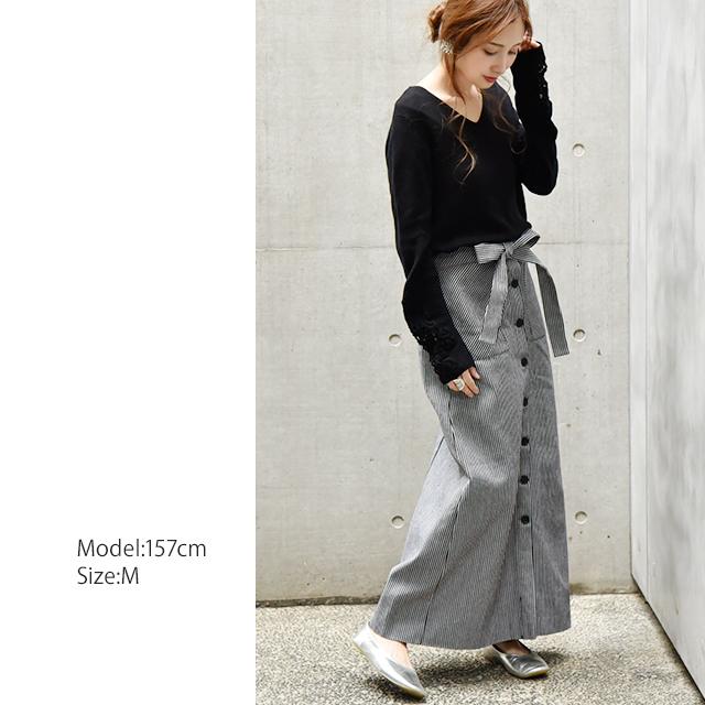 スカート レディース ロングスカート ストライプ 綿100％ マキシスカート | HUG.U | 12