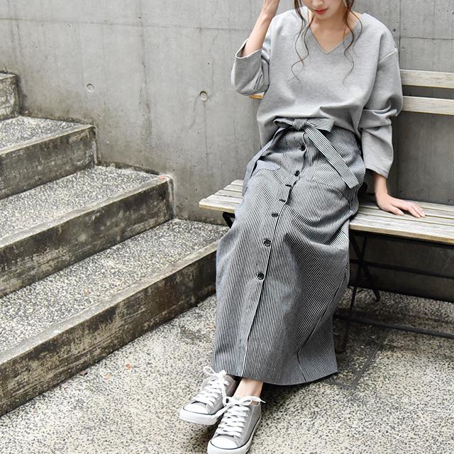 スカート レディース ロングスカート ストライプ 綿100％ マキシスカート | HUG.U | 17