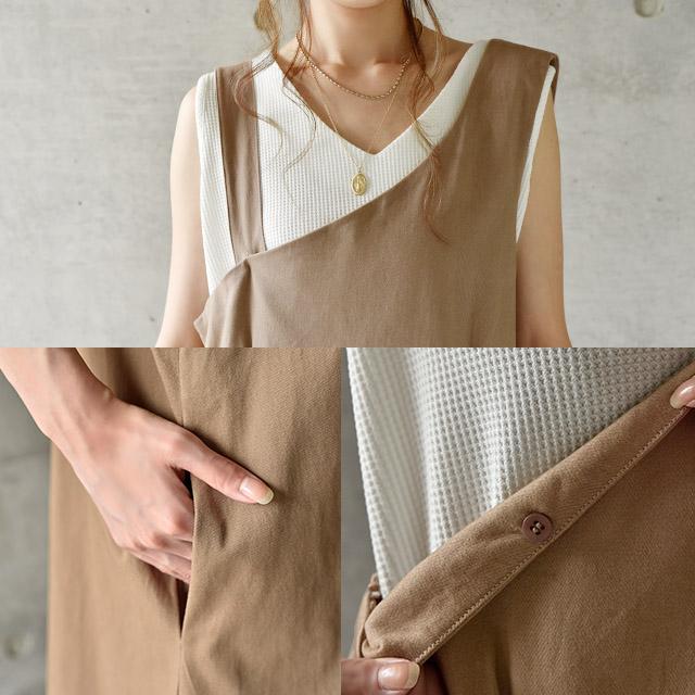 ワンピース レディース  サロペット ワンショルダー ロングワンピース 体型カバー | HUG.U | 19