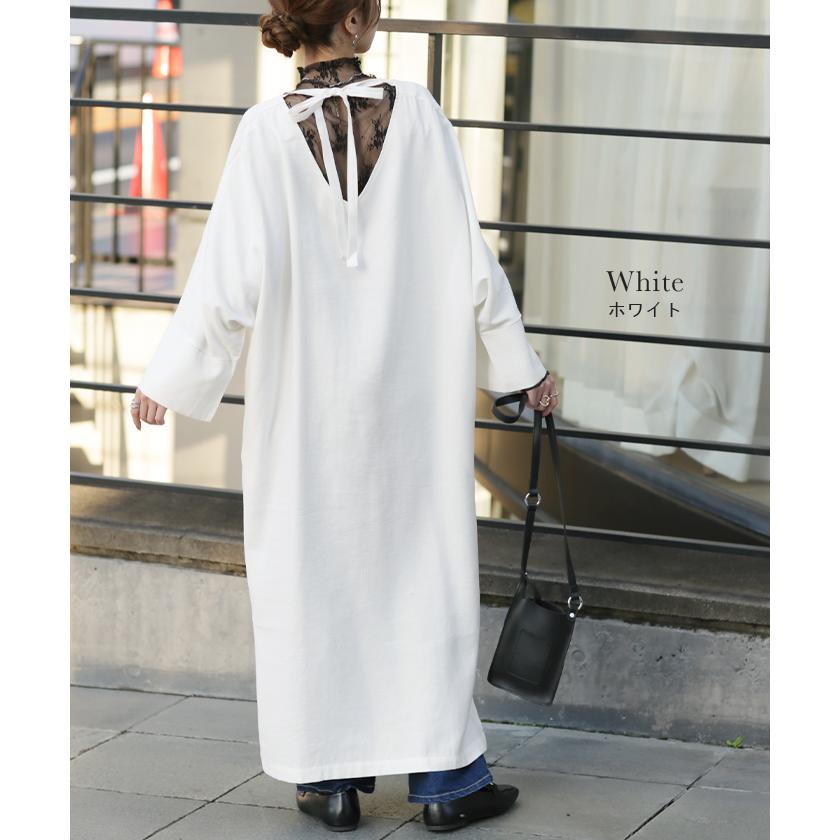 ワンピース ロングワンピース マキシワンピース レディース スリット スリットワンピース ロング レイヤード 長袖 バックリボン | HUG.U | 11