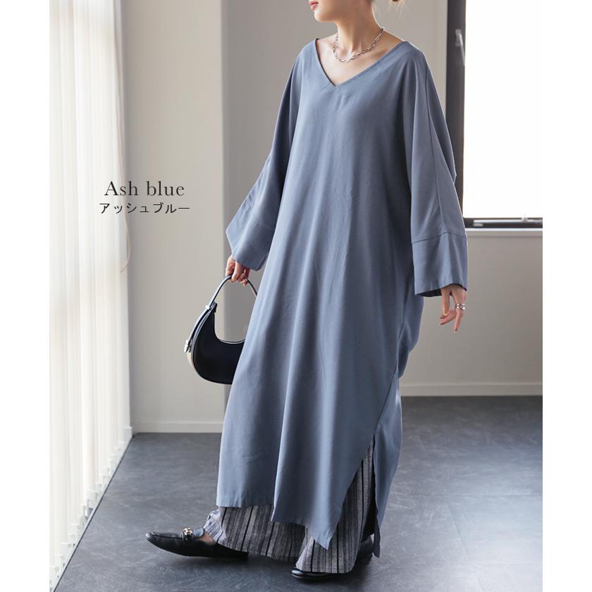 ワンピース ロングワンピース マキシワンピース レディース スリット スリットワンピース ロング レイヤード 長袖 バックリボン | HUG.U | 12