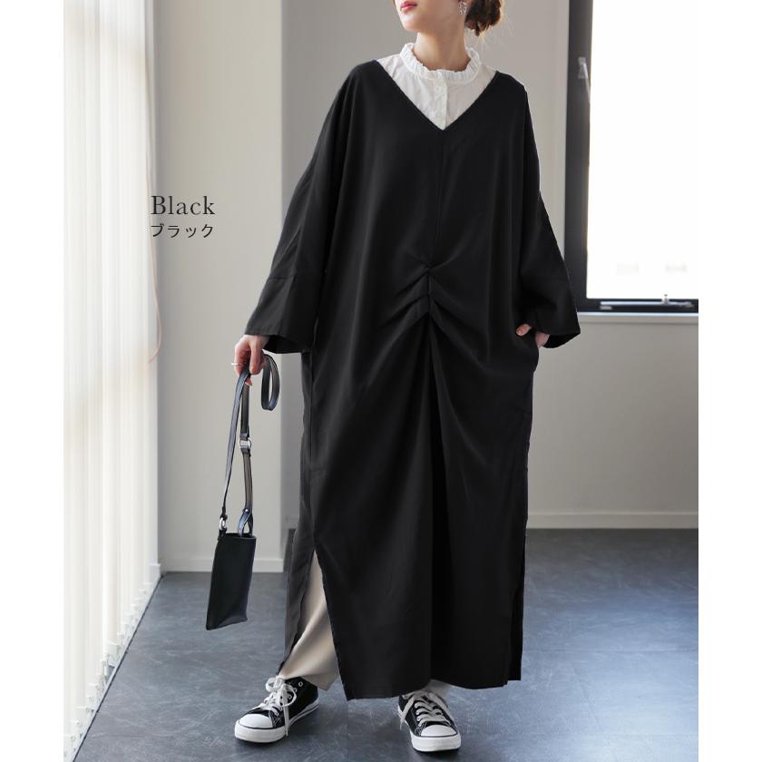 ワンピース ロングワンピース マキシワンピース レディース スリット スリットワンピース ロング レイヤード 長袖 バックリボン | HUG.U | 13